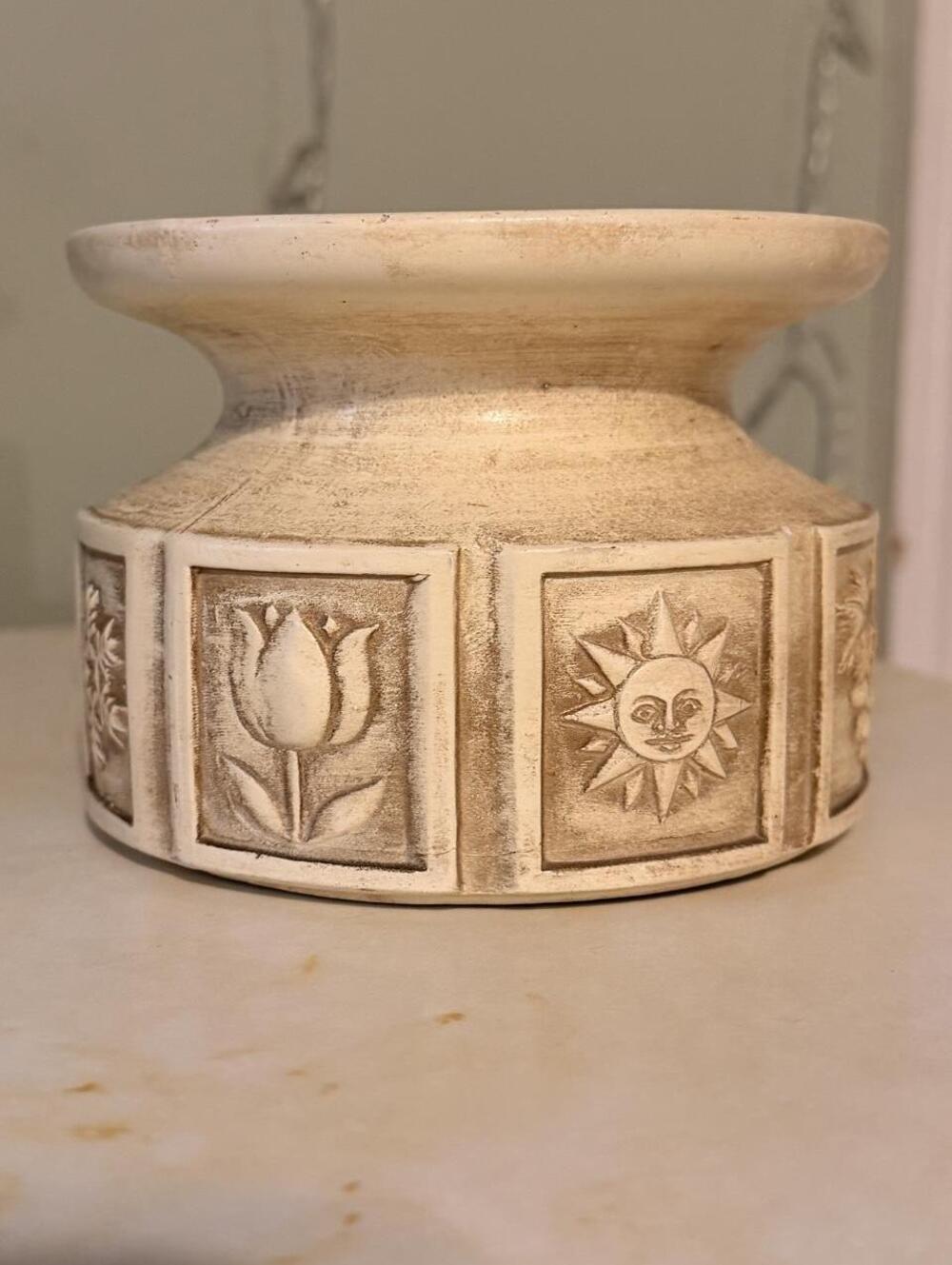 Vintage 70s Japanese Four Seasons Ceramic Pillar Candle Holder